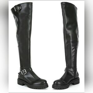 Biker Tall Whimsigoth Black Baddie Sexy Rider Grunge Over Knee Boot New